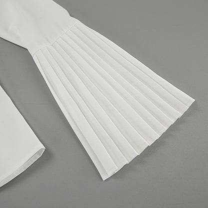 White Collared Slim Fit Long Sleeve Chiffon Shirt with Hollow Out Cutouts for Women | noémi