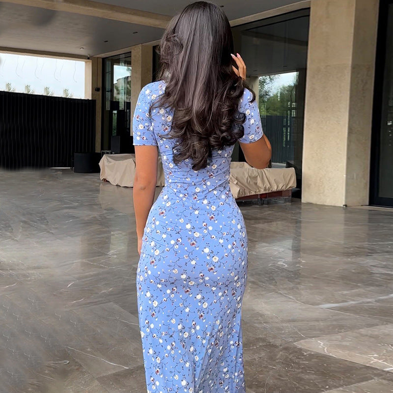 Printed Sheath Dress for Women | Round Neck Short Sleeve Slim Fit | noémi