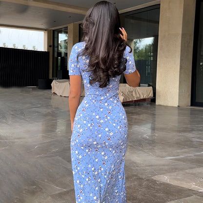 Printed Sheath Dress for Women | Round Neck Short Sleeve Slim Fit | noémi