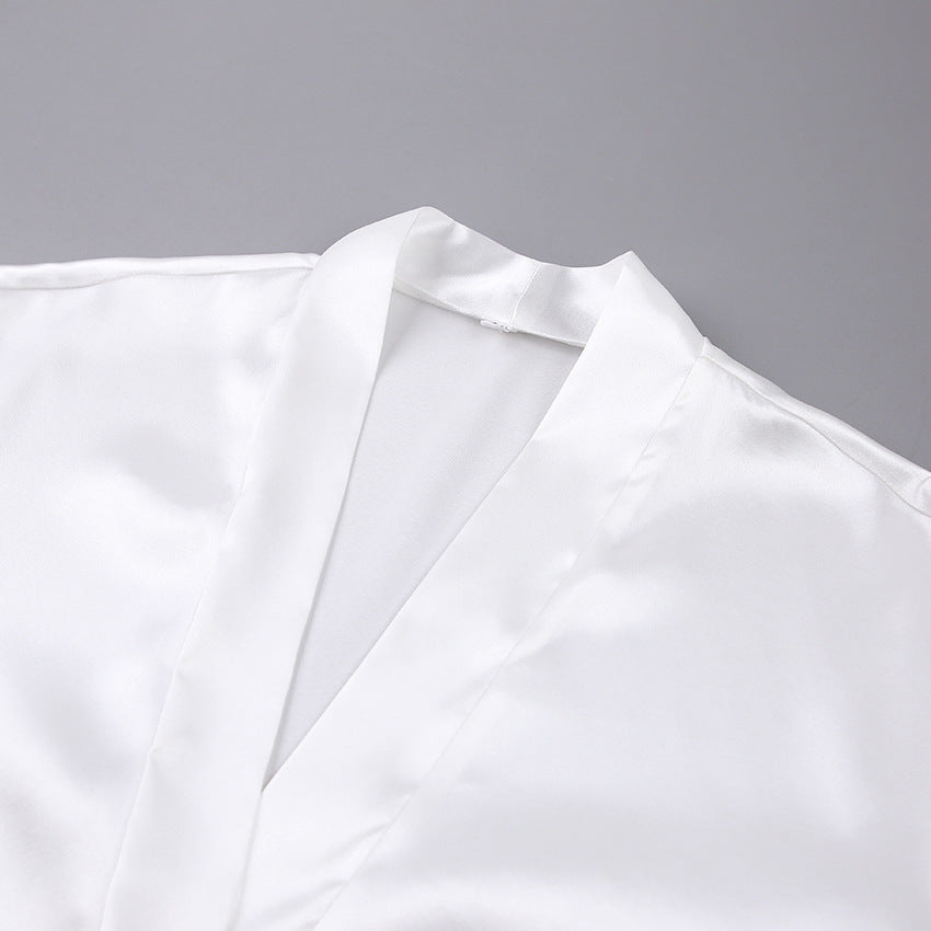 Satin Feather Robe | White Bridal Dressing Gown with Fluffy Cuff Detail | noémi