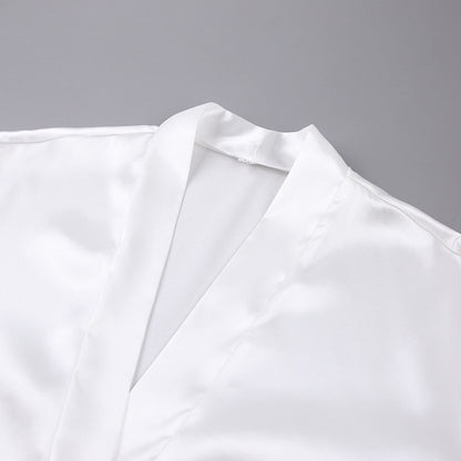 Satin Feather Robe | White Bridal Dressing Gown with Fluffy Cuff Detail | noémi