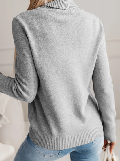 Womens Knit Turtleneck Sweater | Soft Ribbed Pullover with Button Cuffs | noémi
