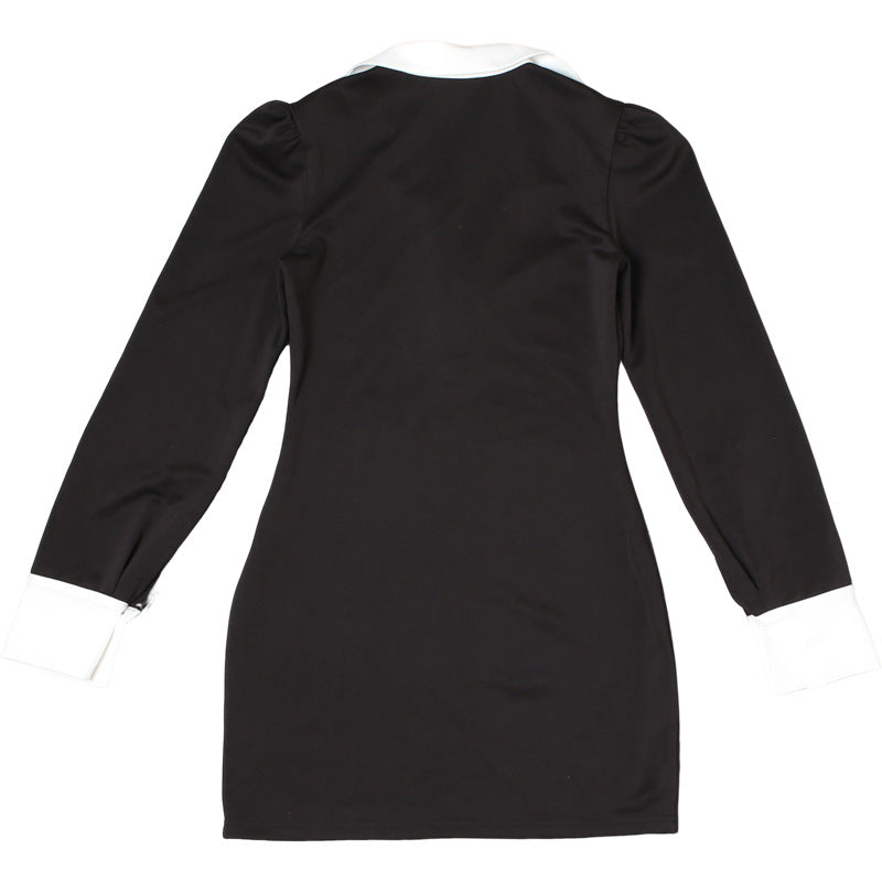 Womens Slim Fit Black Shirt Dress with Contrast Collar Cuffs | noémi