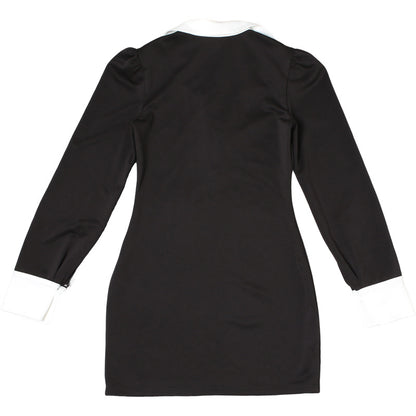Womens Slim Fit Black Shirt Dress with Contrast Collar Cuffs | noémi