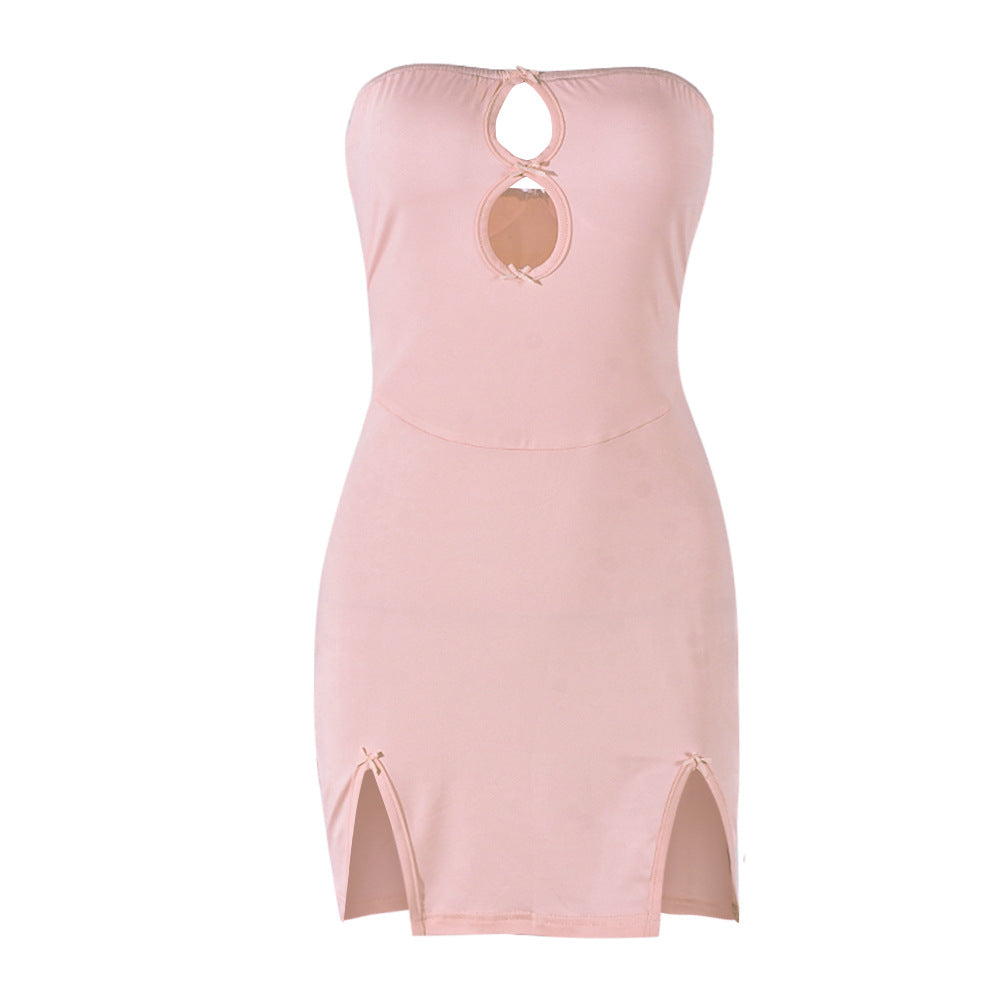 Bow Detail Sleeveless Dress with Hollow Cutouts and Side Split | noémi