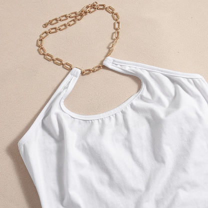 Slim Fit Sheath Dress with Metal Chain Detail and Hollow Cutouts | noémi