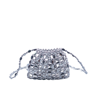 Sequin Phone Shoulder Bag – Hand-Woven Beaded Acrylic, Silver Mini | noémi