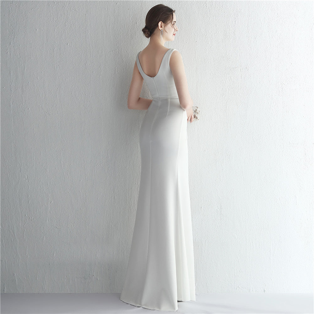 Satin Beaded Fishtail Gown | Long Slit Slim Fit Dress | noémi