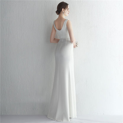 Satin Beaded Fishtail Gown | Long Slit Slim Fit Dress | noémi