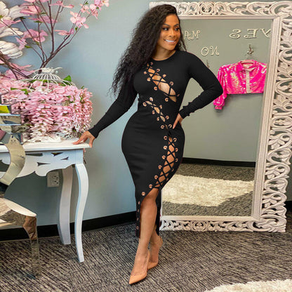 Womens Strappy Cutout Sunken Stripe Bodycon Dress | noémi