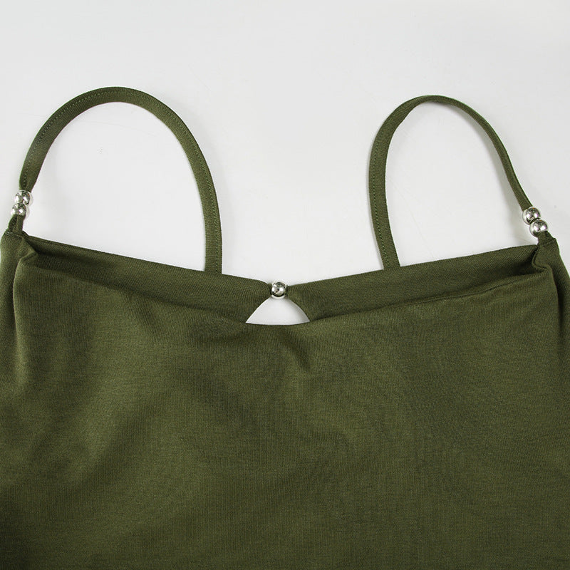 Olive Green Asymmetrical Spaghetti Strap Top | Cutout Detail | noémi