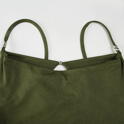 Olive Green Asymmetrical Spaghetti Strap Top | Cutout Detail | noémi