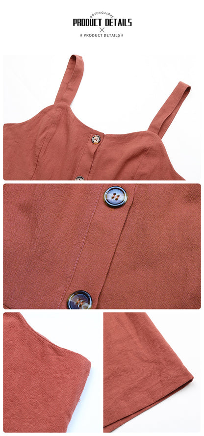 Cotton Linen Strap Button Down Cardigan Style Dress For Women | noémi