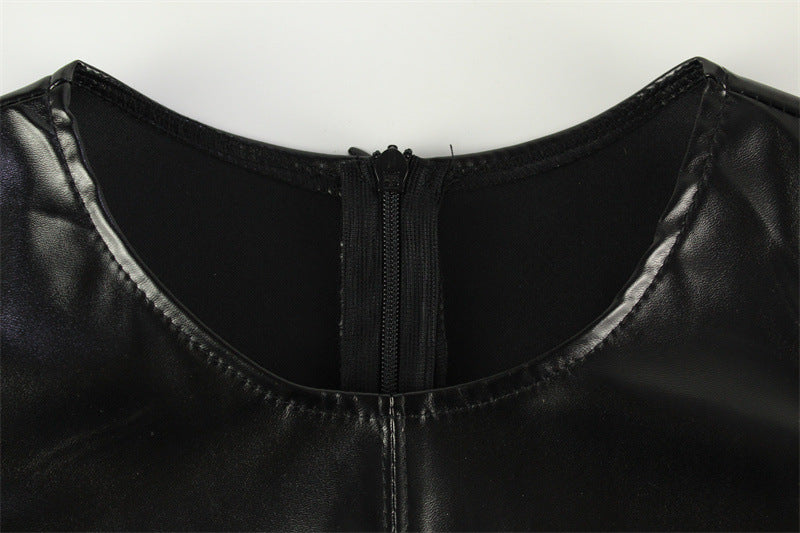 Womens Sleeveless Faux Leather Mini Dress | noémi