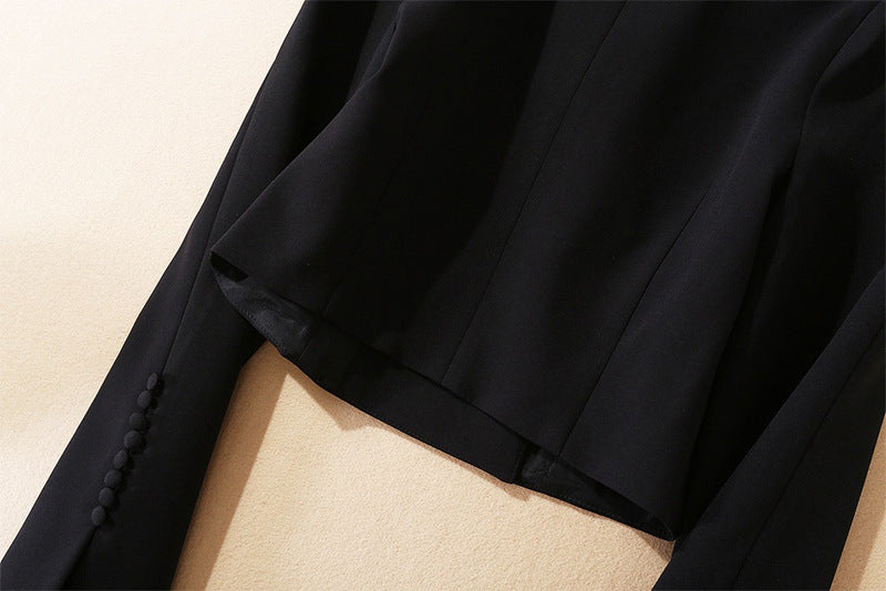 Double Breasted Green Collar Top Multi Layer Mesh Pleated Skirt Set | noémi