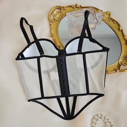 Mesh Corset Top | Bustier with Chest Pad, Strappy Slim Fit | noémi