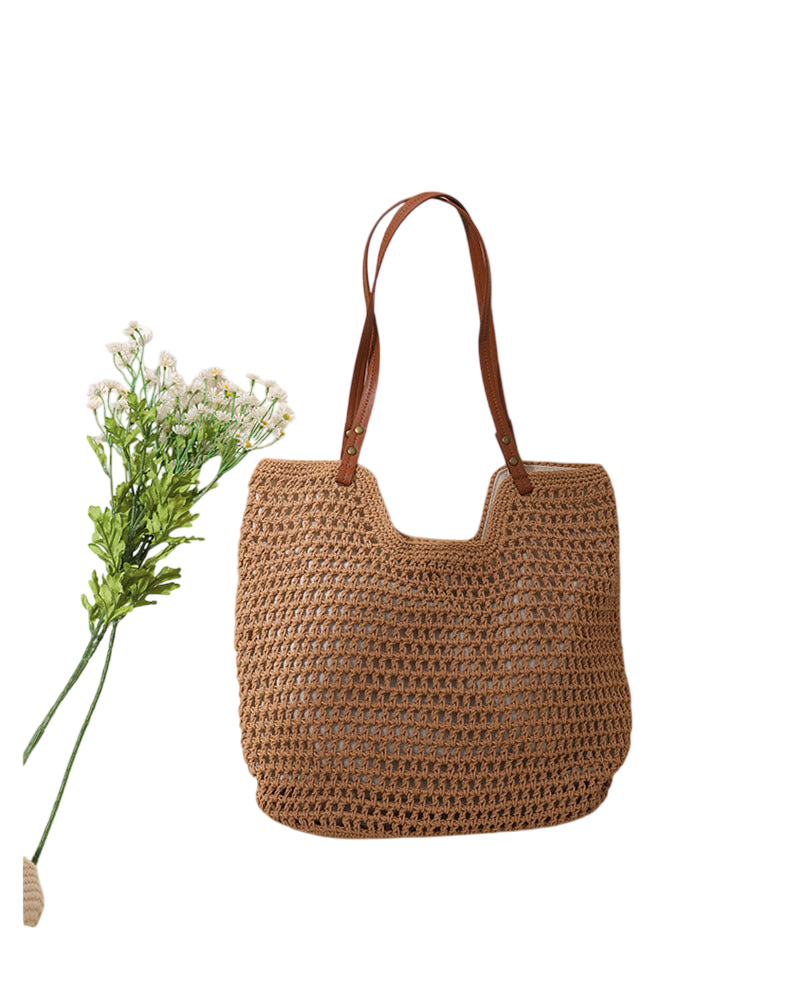 Cotton-Thread Crochet Shoulder Tote – Hollow-Out Large-Capacity Beach Bag, Cream | noémi
