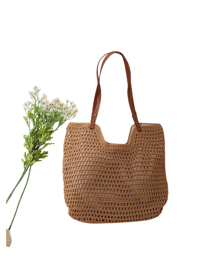 Cotton-Thread Crochet Shoulder Tote – Hollow-Out Large-Capacity Beach Bag, Cream | noémi