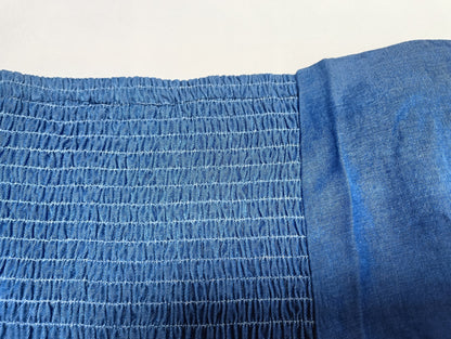 Womens Blue Denim Halter Backless Two Piece Set | Collared Crop Top & Wide Leg Pants | noémi