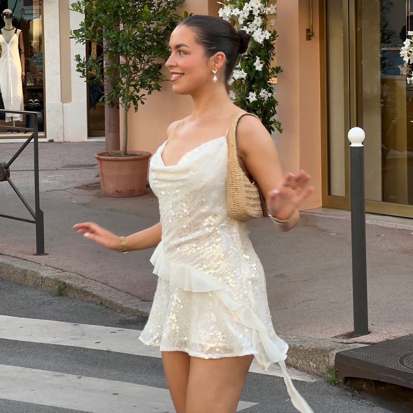 Womens Dress with Sequins Swing Collar and Pleated Hem | noémi