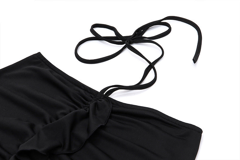 Ruched Tie Waist Ruffle Skirt | Flowy Midi with Side Slit & Adjustable Fit | noémi