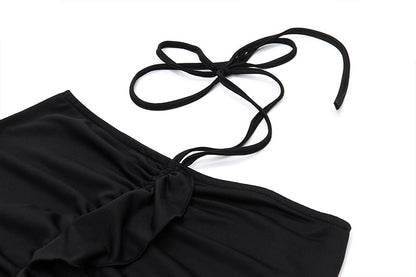 Ruched Tie Waist Ruffle Skirt | Flowy Midi with Side Slit & Adjustable Fit | noémi