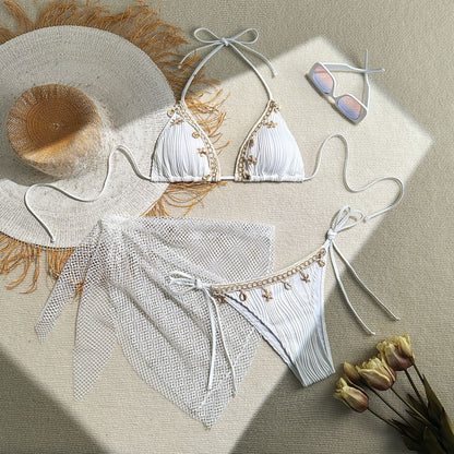 Three Piece Bikini Set with Starfish Tassel Yarn Skirt | noémi