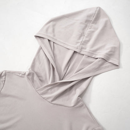 Women Long Sleeve Hooded Pleated Dress with High Waist and Hip Detail | noémi