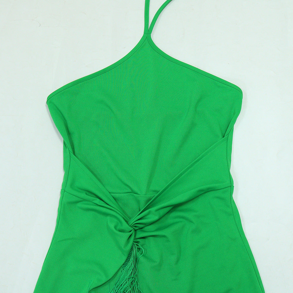 Womens Tassel Maxi Dress | Sleeveless Lace Up Bodycon Sheath | noémi