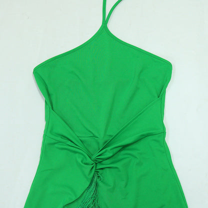 Womens Tassel Maxi Dress | Sleeveless Lace Up Bodycon Sheath | noémi