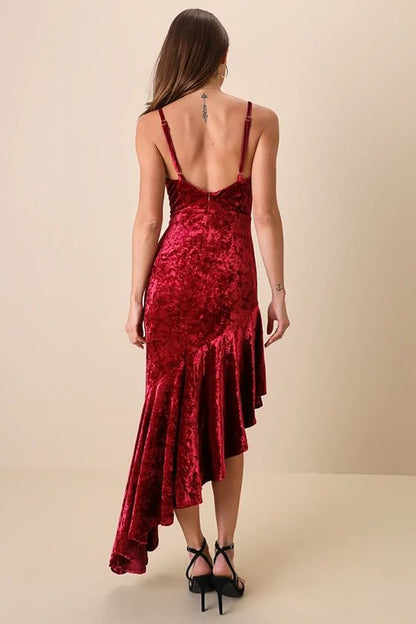 Velvet Mini Dress | Cowl Neck, Spaghetti Straps & Flared Hem | noémi