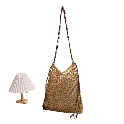 Summer Straw Woven Bag With Lace Up Pattern Suitable For Women Beach Vacation Beach Bag