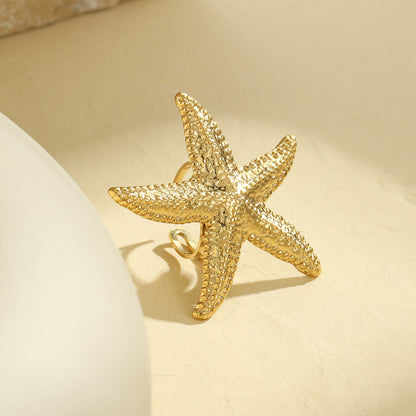 Gold Starfish Ring | Open Adjustable | Stainless Steel, Ocean Inspired Jewelry, Non Fading, Bold Statement Ring for Women | noémi