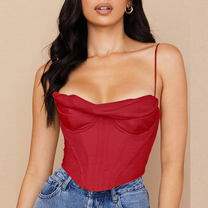 Satin Corset Camisole | Boned Pleated Bandana Top | noémi