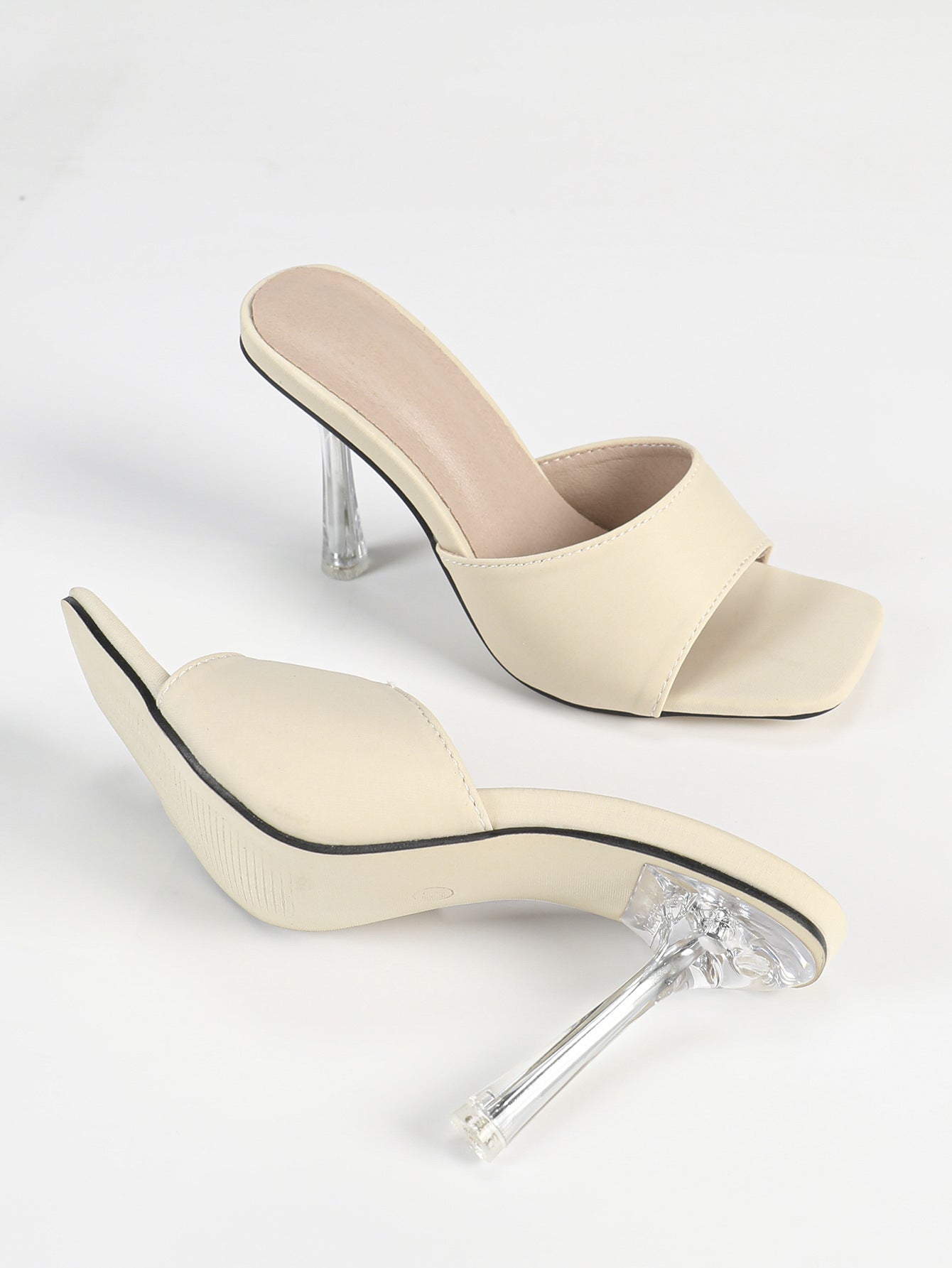 Clear Stiletto Heel Slippers | Peep Toe SlipOn Sandals for Women | noémi