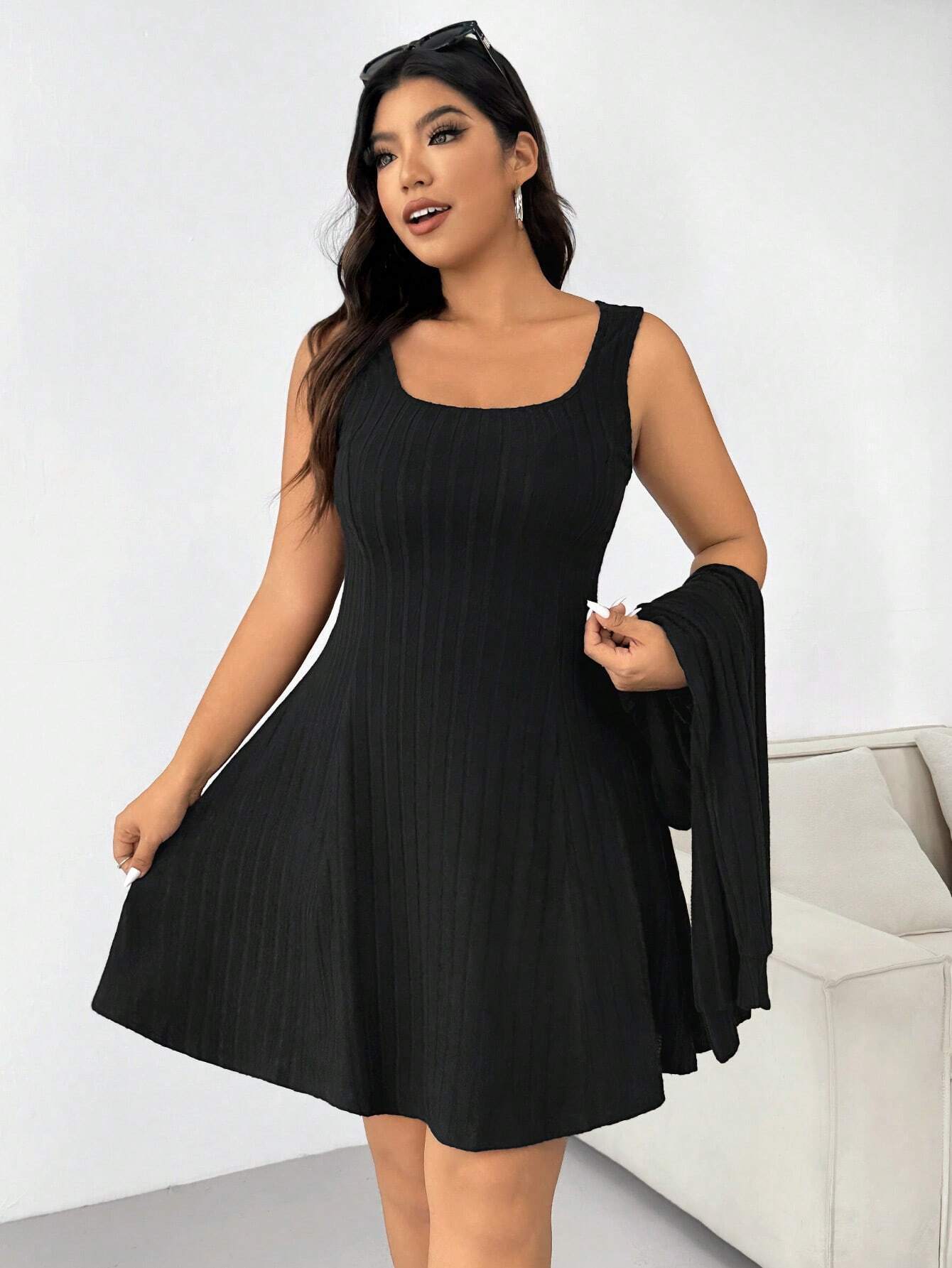 Ribbed Knit Long Sleeve Mini Dress with Keyhole Detail | noémi