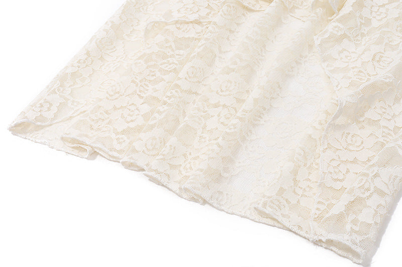 Lace Two Piece Set | Cream Ruched Crop Top & Fishtail Maxi Skirt with Corset Back | noémi