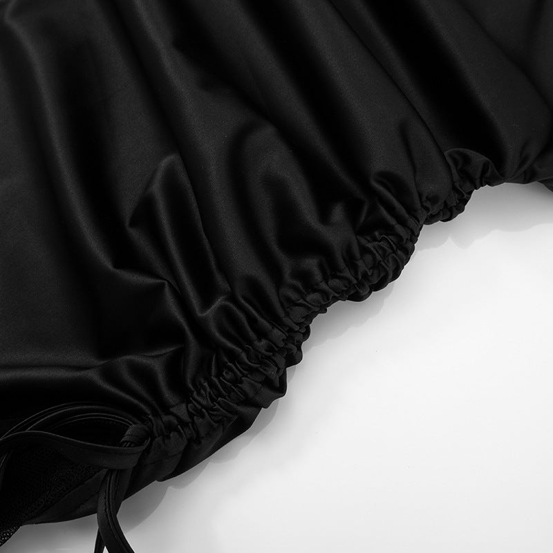 Lace Patchwork Black Dress with Slim Fit and Adjustable Straps | noémi