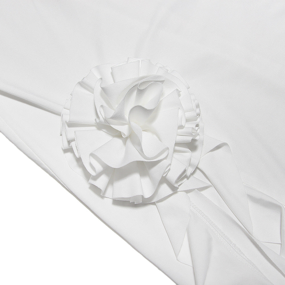 Womens Strapless Backless White Dress with Side Slit | noémi