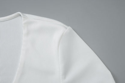 Women White Sunken Stripe VNeck Slim Top | Long Sleeve | noémi