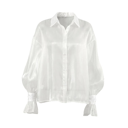 White Ruffle Top | See Through Yarn Shirt with Collared Design | noémi