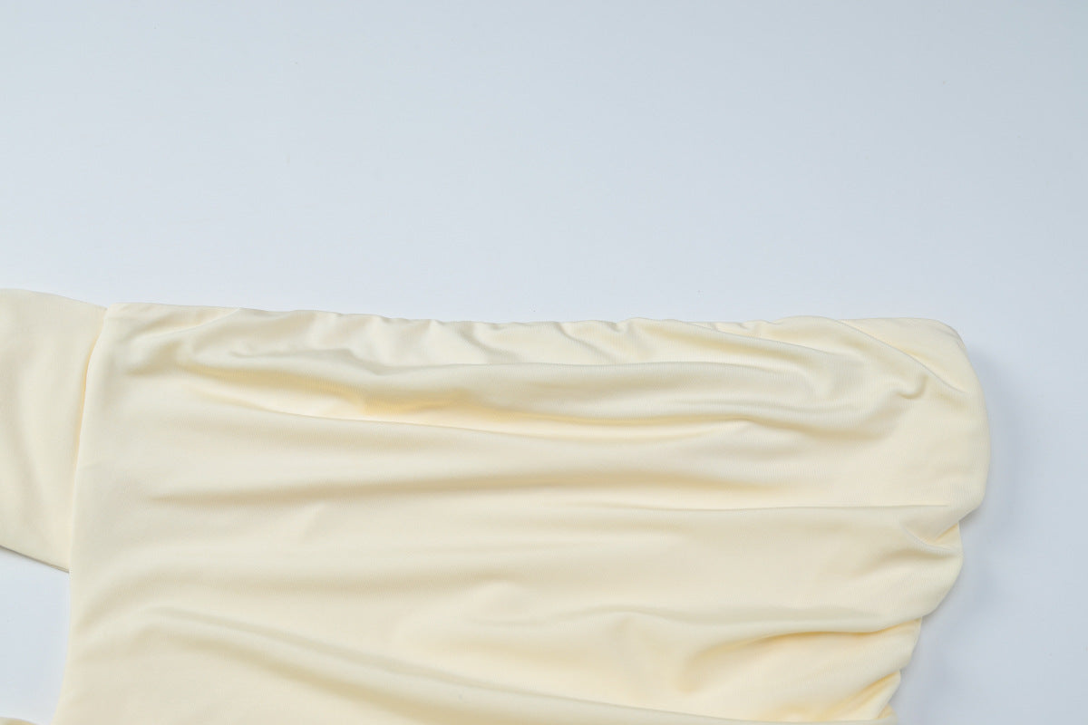 Womens Off Shoulder Pleated Tube Dress with Side Slit | noémi