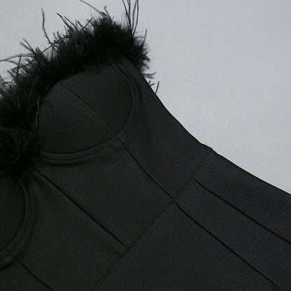 Women Tube Top Long Dress with Feather Trim and Bandage Fit | noémi