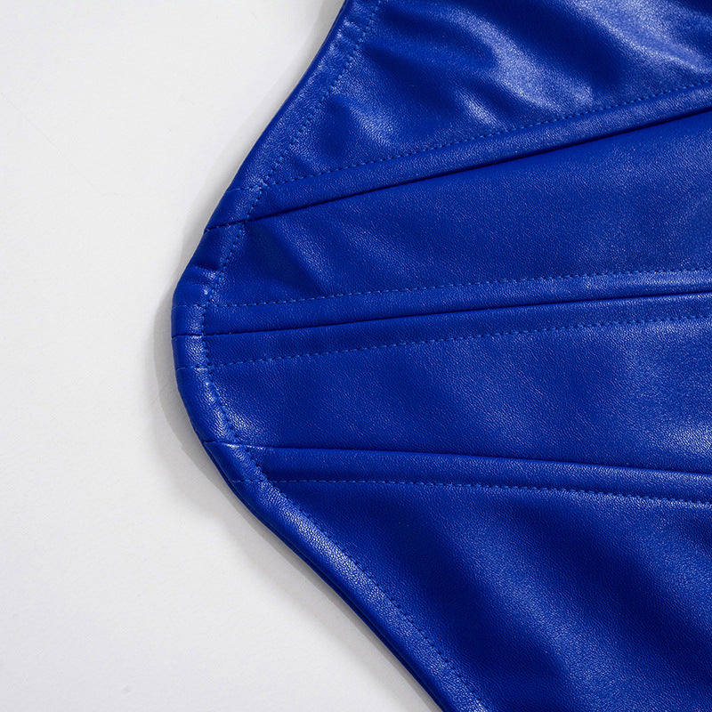 Womens Faux Leather Corset Top | Strapless Bustier, Zipper Back, Shaping Fit | noémi