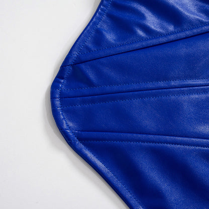 Womens Faux Leather Corset Top | Strapless Bustier, Zipper Back, Shaping Fit | noémi