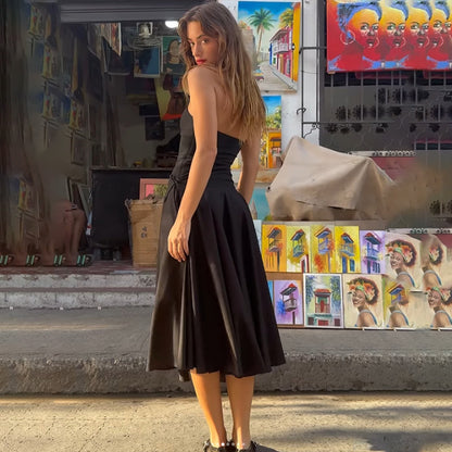 Womens Tube Top A Line Dress with Backless Design Waist Trimming | noémi