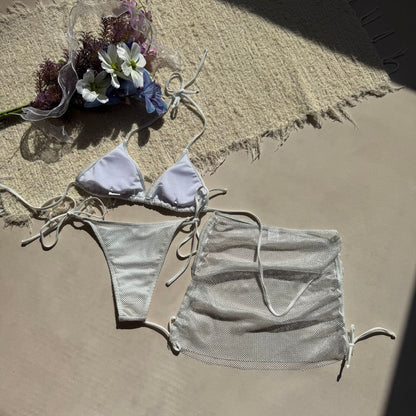 Lace Up Three Piece Split Bikini Swimsuit in Solid Color | noémi