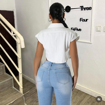 Ultra Short Avant Garde Jacket with Shirt Collar Pocket Detail | noémi