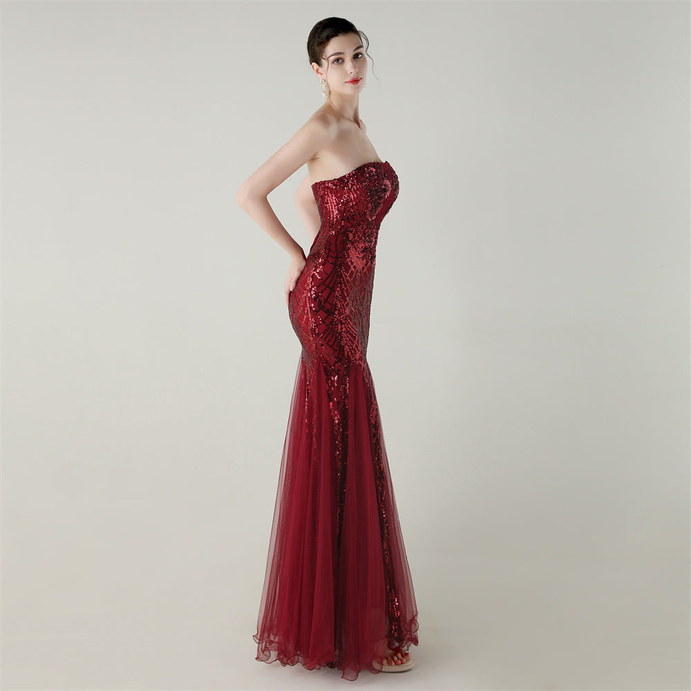 Strapless Beaded Sequin Mesh Dress | Cross Strap Floral Cocktail | noémi