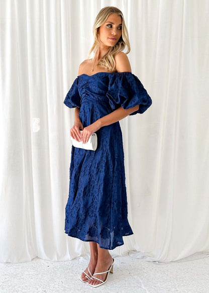 Womens Off Shoulder Floral Midi Dress with Mid Waist | noémi